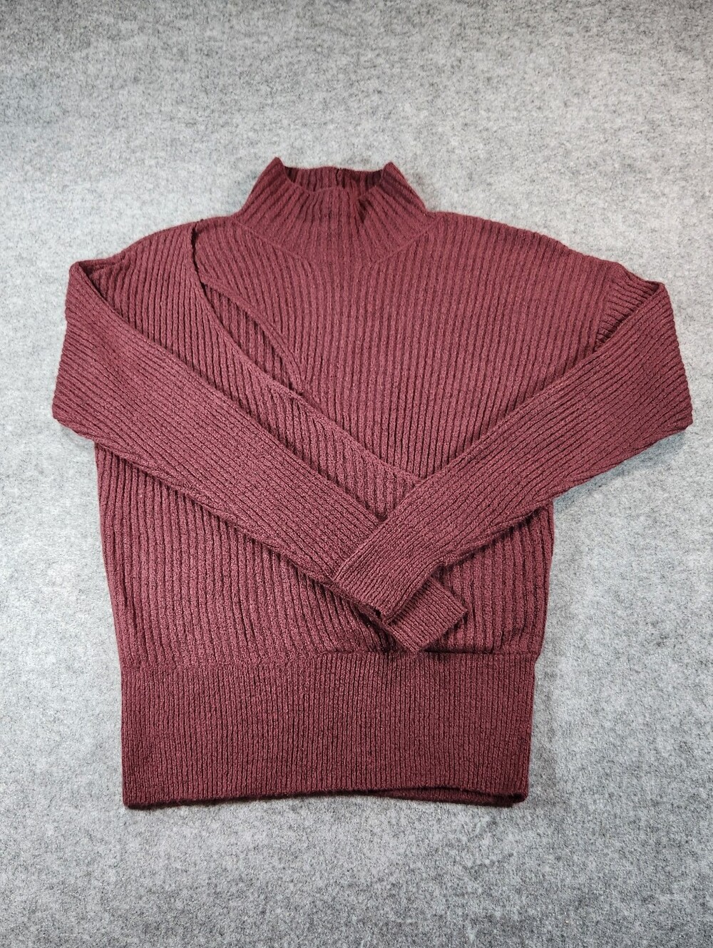 Open Edit Ribbed Mock Neck Sweater in Burgundy Size Xxsmall
